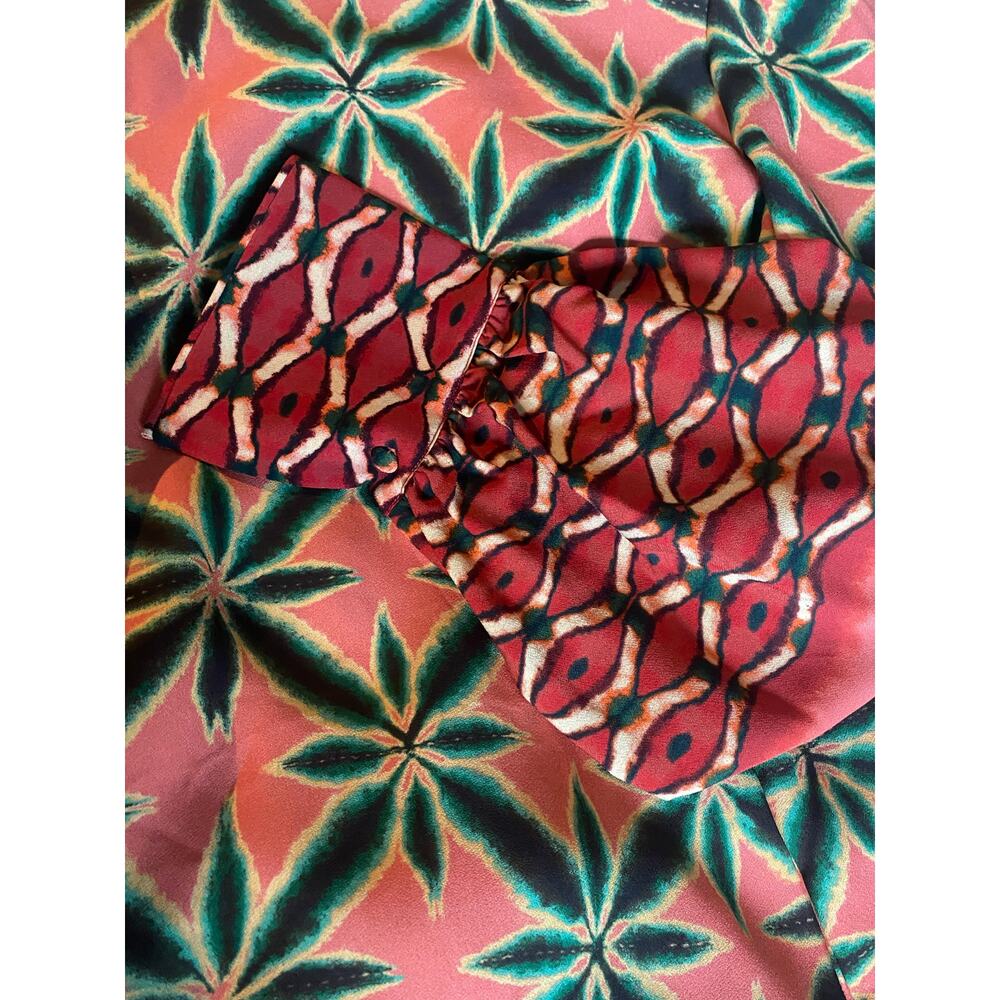 NWT Ulla Johnson Lilliana Crepe Blouse Fresco Orange Green Geometric Print Top 2 - Picture 8 of 8